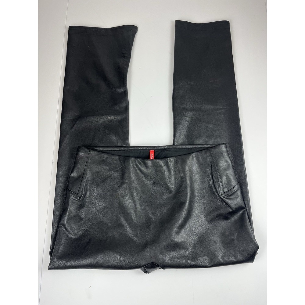 Spanx Faux Leather Bootcut Pants Sz XL Slimming Shaping Stretch Elastic‎ Waist